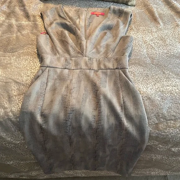 NEW Catherine Malandrino Taupe Snakeskin Print V-Neck Dress - Picture 7 of 12